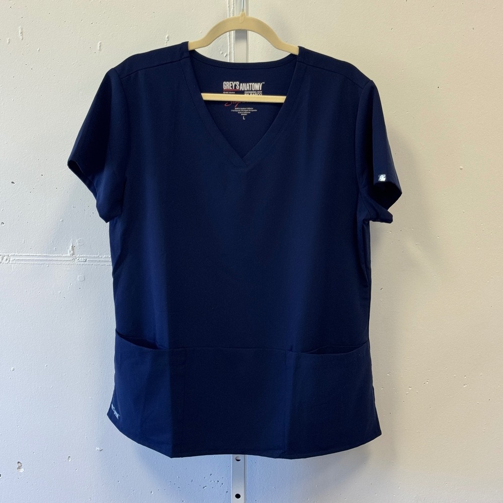 Greys Anatomy by Barco Signature Navy Blue V-Neck Scrub Top Large Uniform Nurse